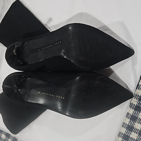 Zara Trafaluc Black Stretchy Sock Mesh Pointed Toe Ankle Boot Stiletto Heels - Picture 8 of 9